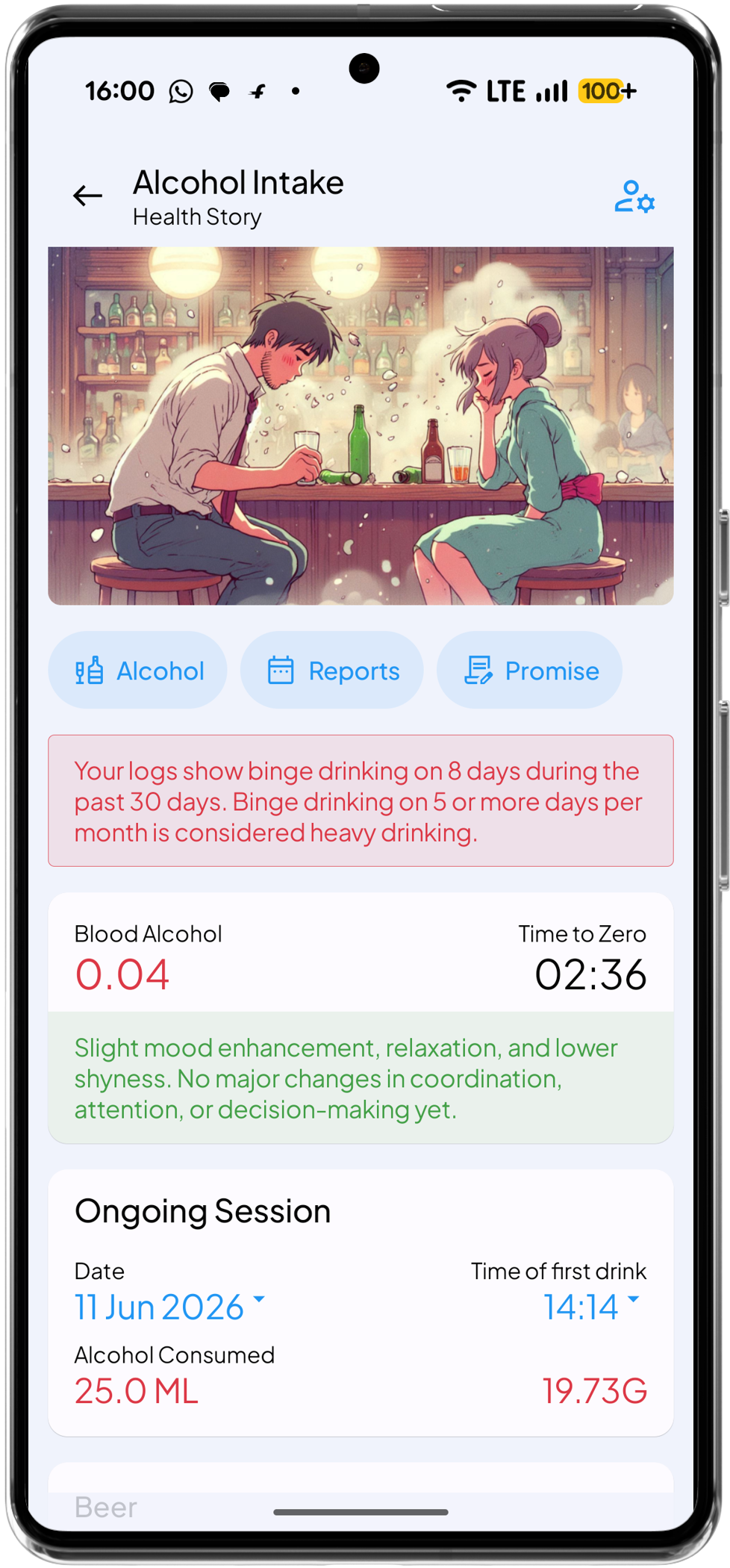 Health Story Alcohol Intake Log