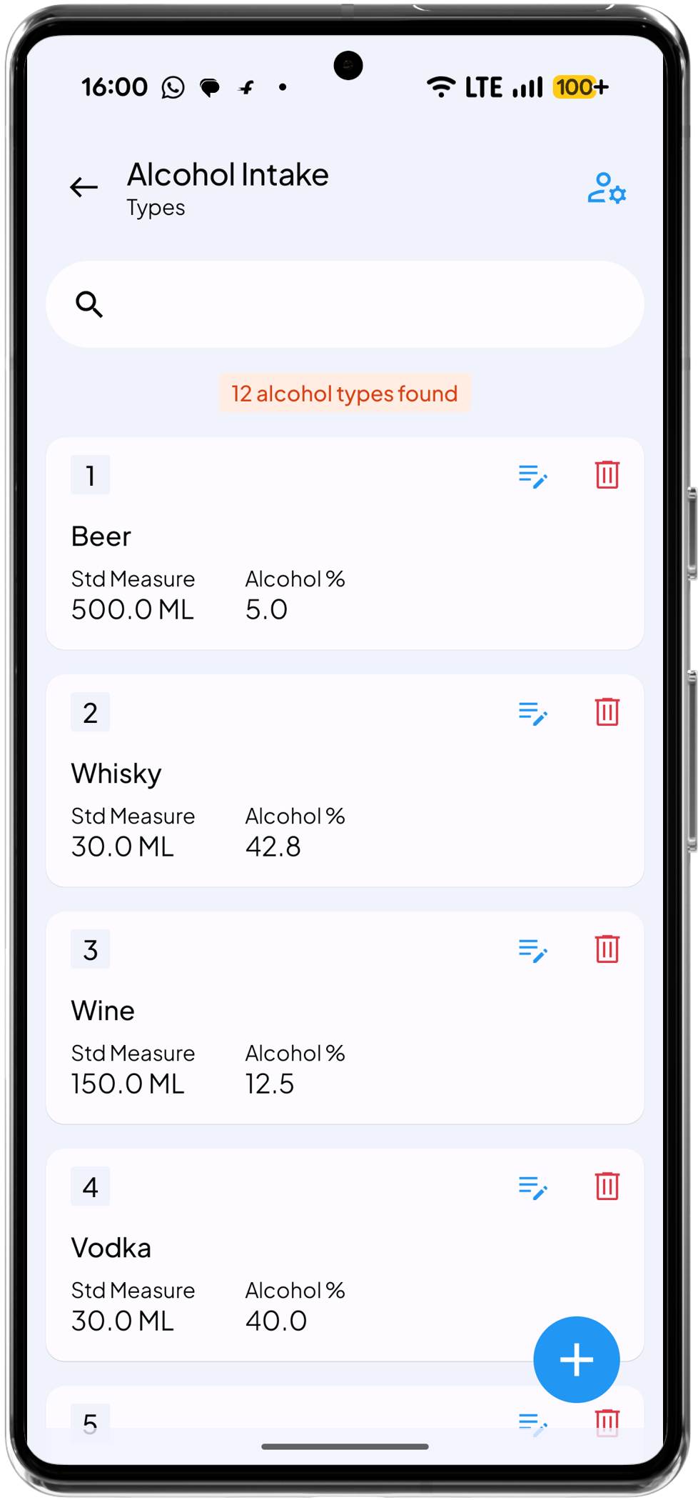 Health Story Alcohol Intake Log