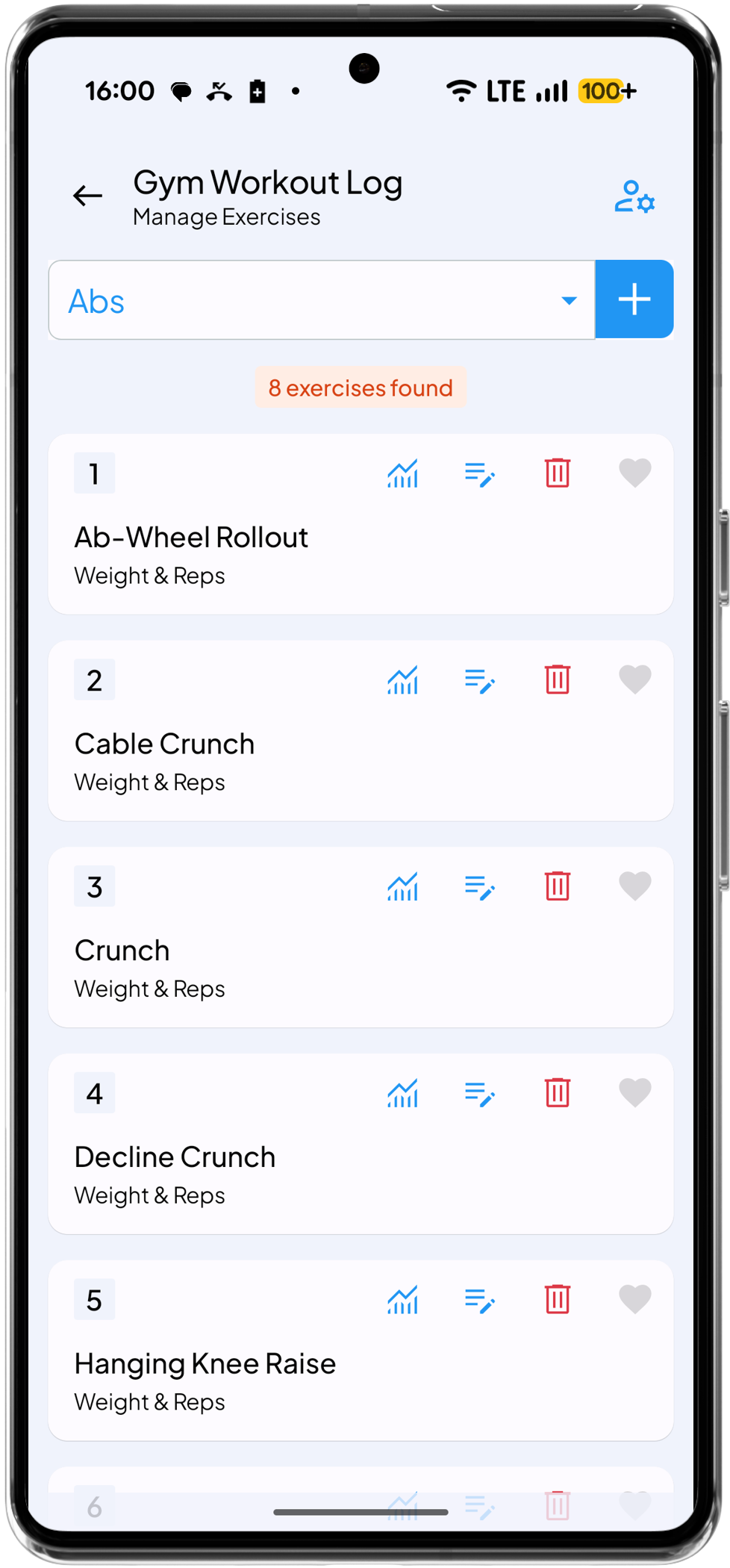 Health Story Gym Workout Log
