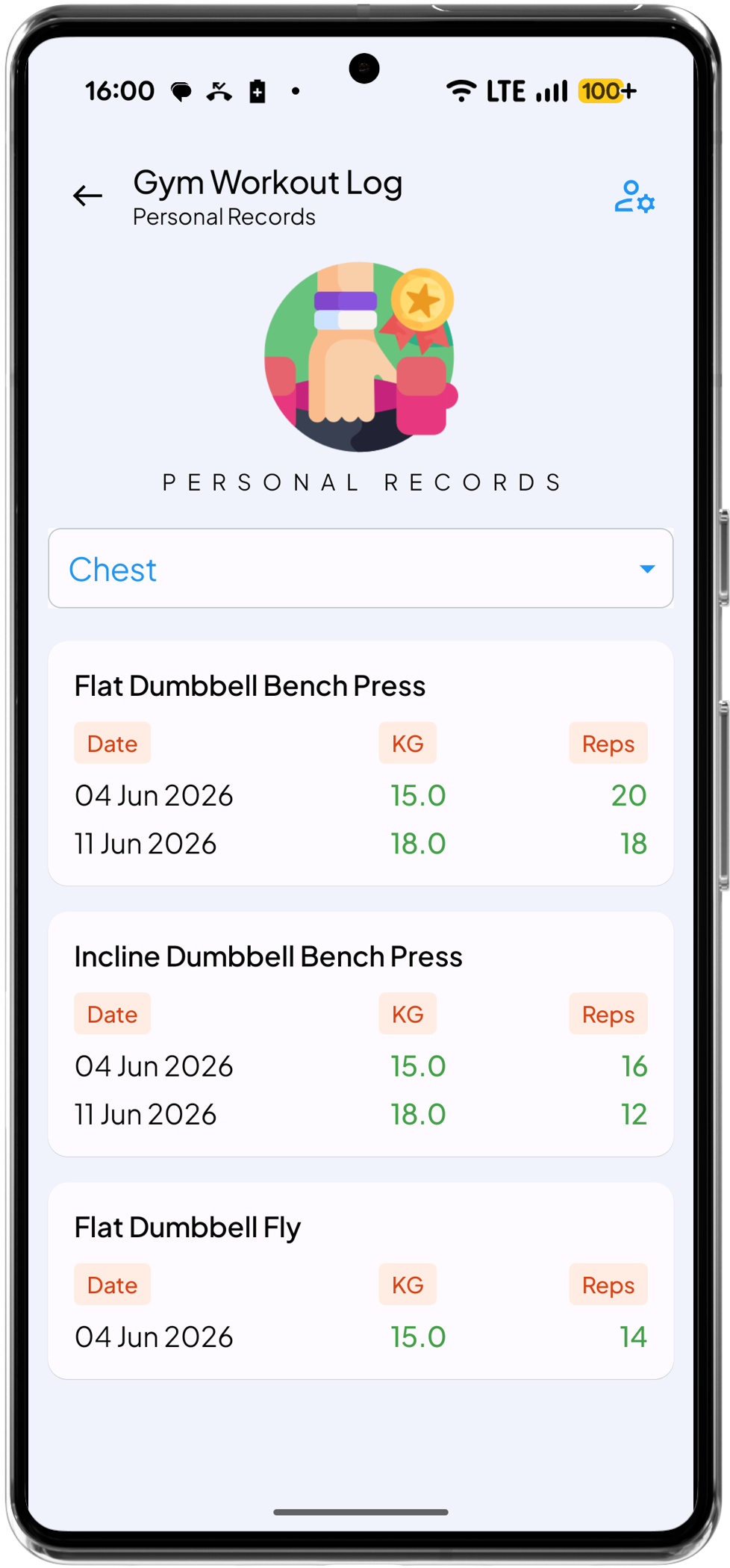 Health Story Gym Workout Log